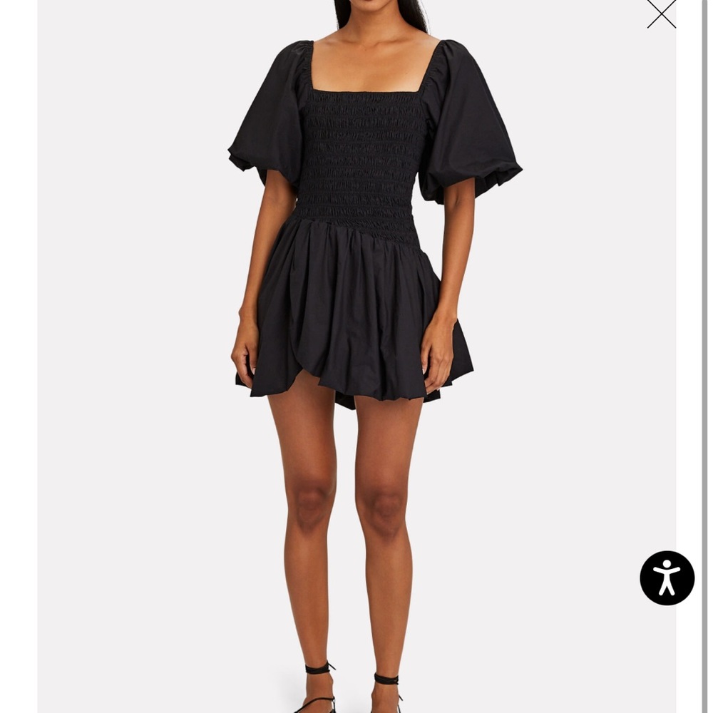 LoveShackFancy Black Asa smocked puff sleeve minidress